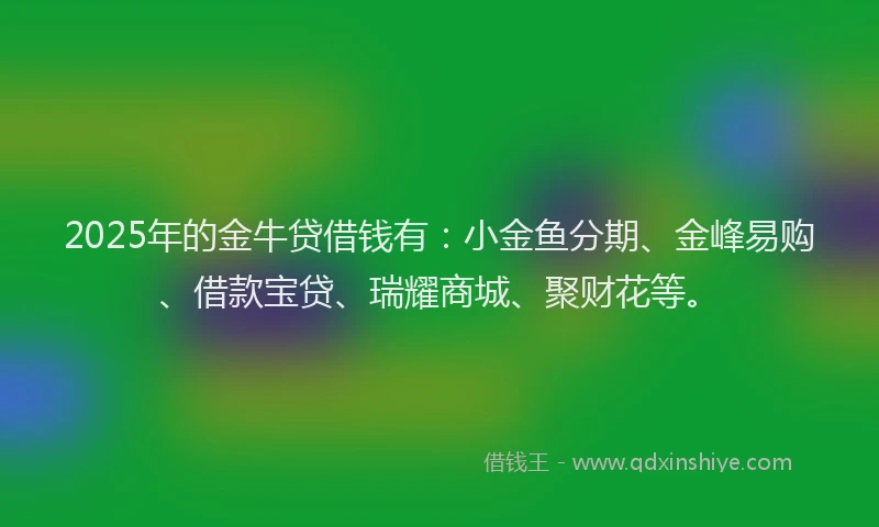 2025年的金牛贷借钱有：小金鱼分期、金峰易购、借款宝贷、瑞耀商城、聚财花等。