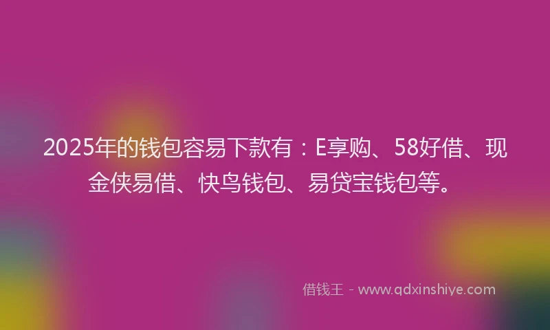 2025年的钱包容易下款有：E享购、58好借、现金侠易借、快鸟钱包、易贷宝钱包等。