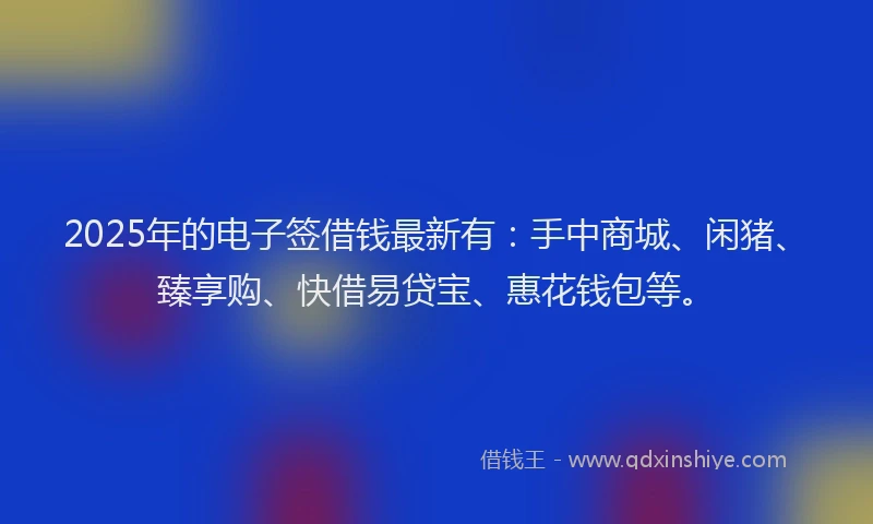 2025年的电子签借钱最新有：手中商城、闲猪、臻享购、快借易贷宝、惠花钱包等。
