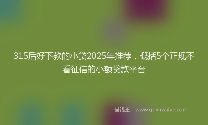 315后好下款的小贷2025年推荐，概括5个正规不看征信的小额贷款平台