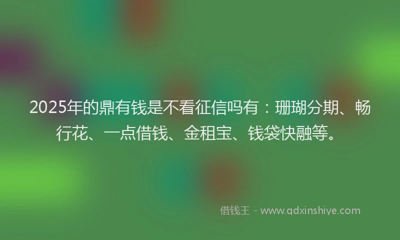 2025年的鼎有钱是不看征信吗有：珊瑚分期、畅行花、一点借钱、金租宝、钱袋快融等。