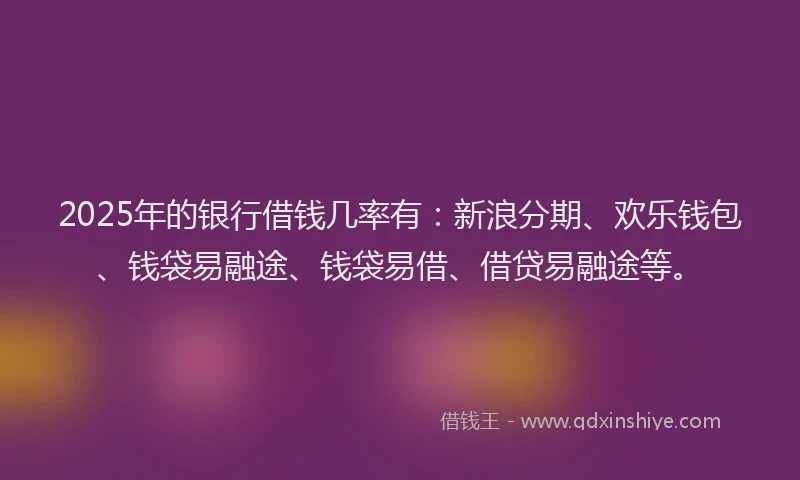 2025年的银行借钱几率有：新浪分期、欢乐钱包、钱袋易融途、钱袋易借、借贷易融途等。