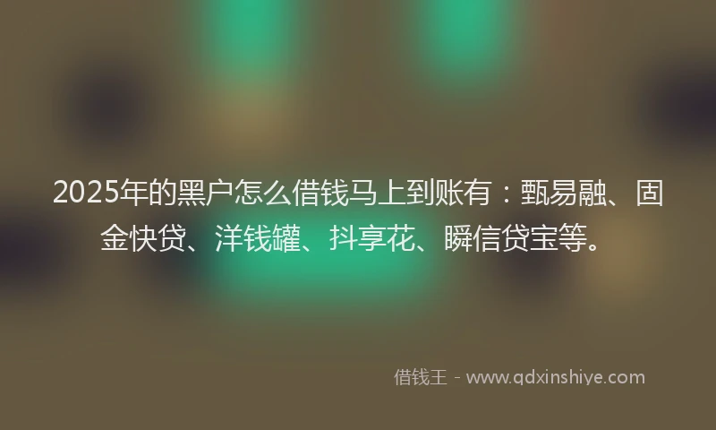 2025年的黑户怎么借钱马上到账有：甄易融、固金快贷、洋钱罐、抖享花、瞬信贷宝等。