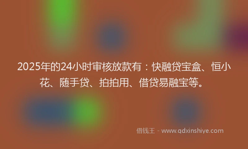2025年的24小时审核放款有：快融贷宝盒、恒小花、随手贷、拍拍用、借贷易融宝等。