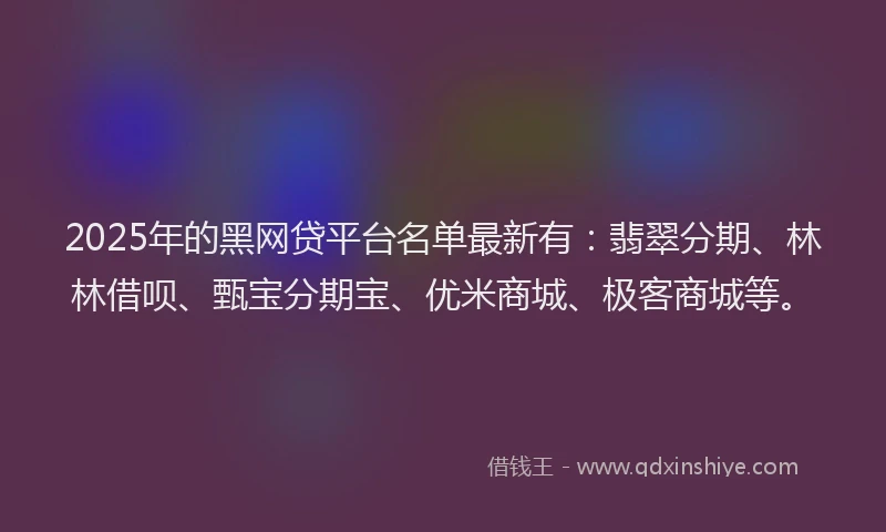 2025年的黑网贷平台名单最新有：翡翠分期、林林借呗、甄宝分期宝、优米商城、极客商城等。