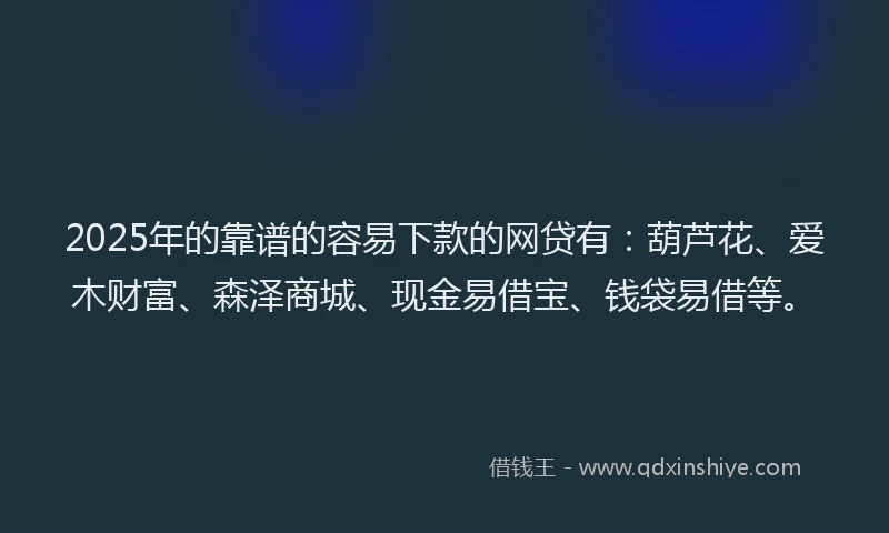 2025年的靠谱的容易下款的网贷有：葫芦花、爱木财富、森泽商城、现金易借宝、钱袋易借等。