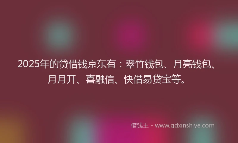 2025年的贷借钱京东有：翠竹钱包、月亮钱包、月月开、喜融信、快借易贷宝等。