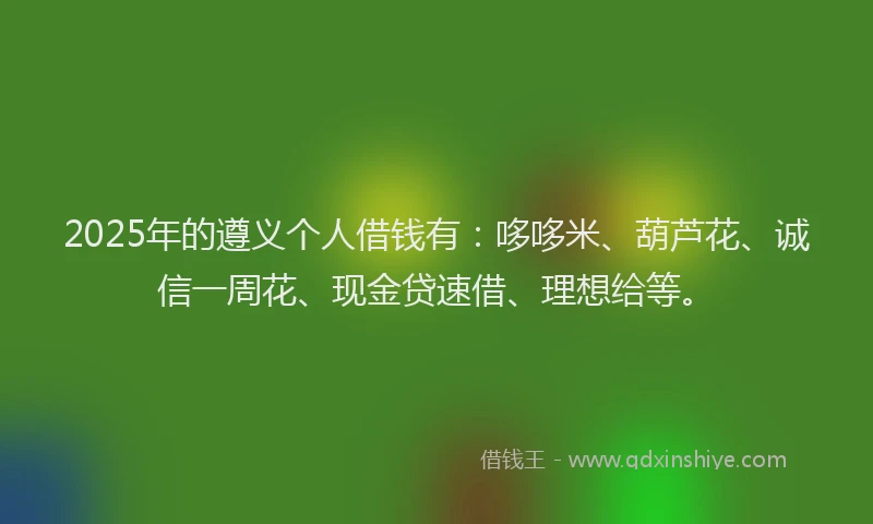 2025年的遵义个人借钱有：哆哆米、葫芦花、诚信一周花、现金贷速借、理想给等。