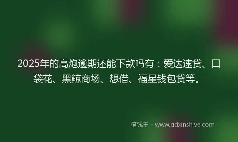 2025年的高炮逾期还能下款吗有：爱达速贷、口袋花、黑鲸商场、想借、福星钱包贷等。