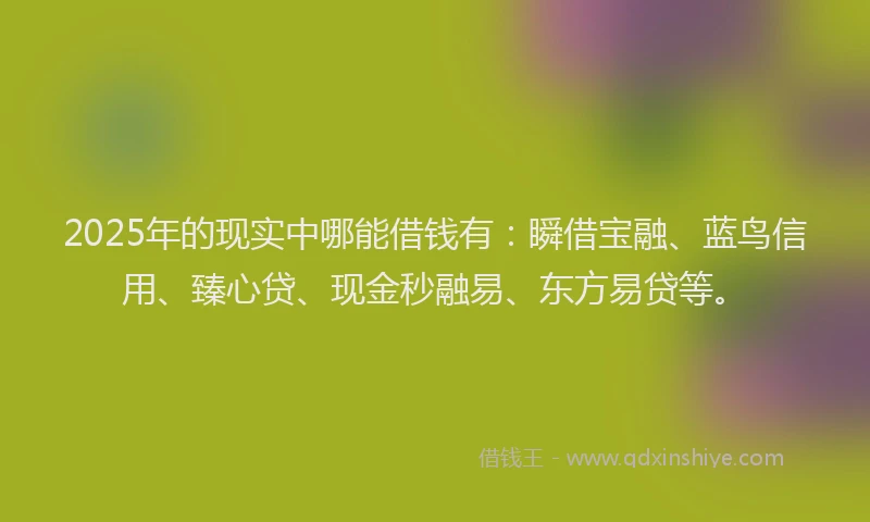 2025年的现实中哪能借钱有：瞬借宝融、蓝鸟信用、臻心贷、现金秒融易、东方易贷等。