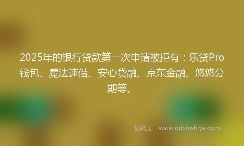 2025年的银行贷款第一次申请被拒有：乐贷Pro钱包、魔法速借、安心贷融、京东金融、悠悠分期等。