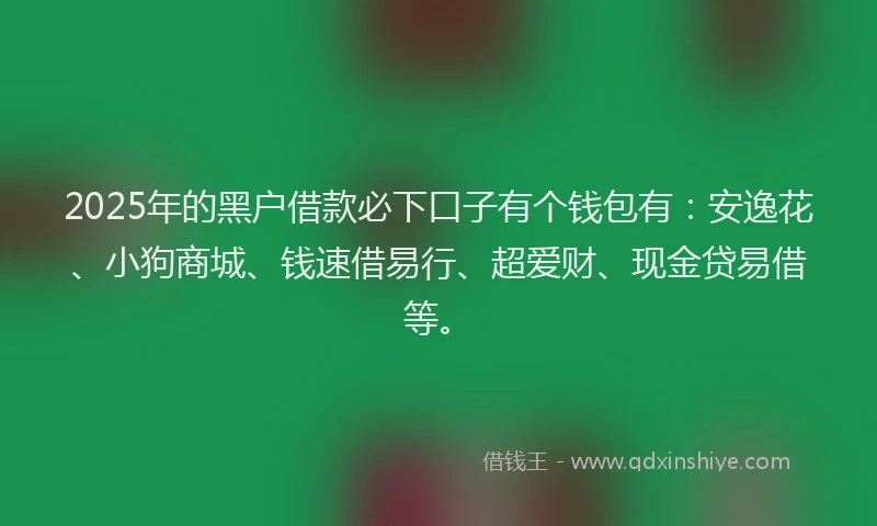 2025年的黑户借款必下口子有个钱包有：安逸花、小狗商城、钱速借易行、超爱财、现金贷易借等。