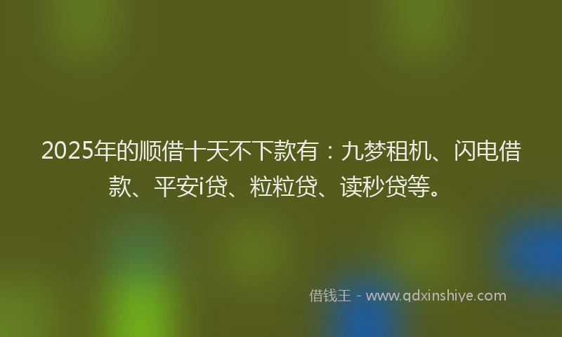 2025年的顺借十天不下款有：九梦租机、闪电借款、平安i贷、粒粒贷、读秒贷等。