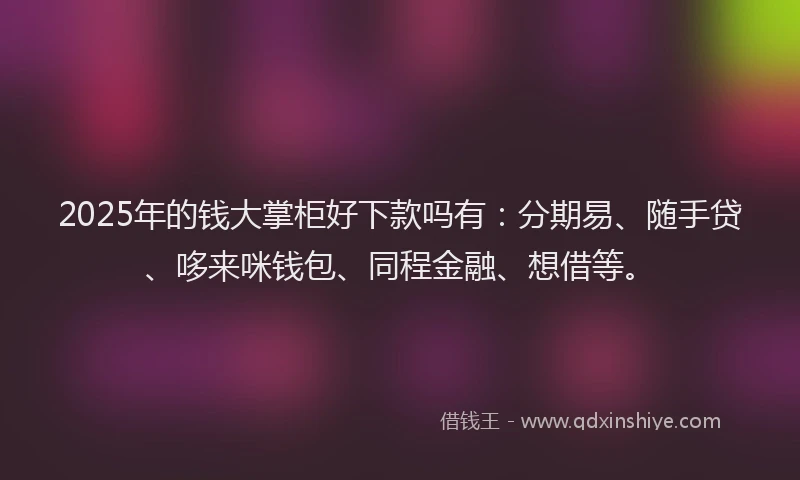 2025年的钱大掌柜好下款吗有：分期易、随手贷、哆来咪钱包、同程金融、想借等。