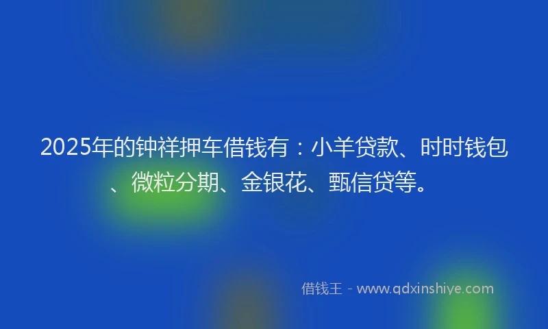 2025年的钟祥押车借钱有：小羊贷款、时时钱包、微粒分期、金银花、甄信贷等。