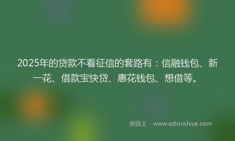2025年的贷款不看征信的套路有：信融钱包、新一花、借款宝快贷、惠花钱包、想借等。