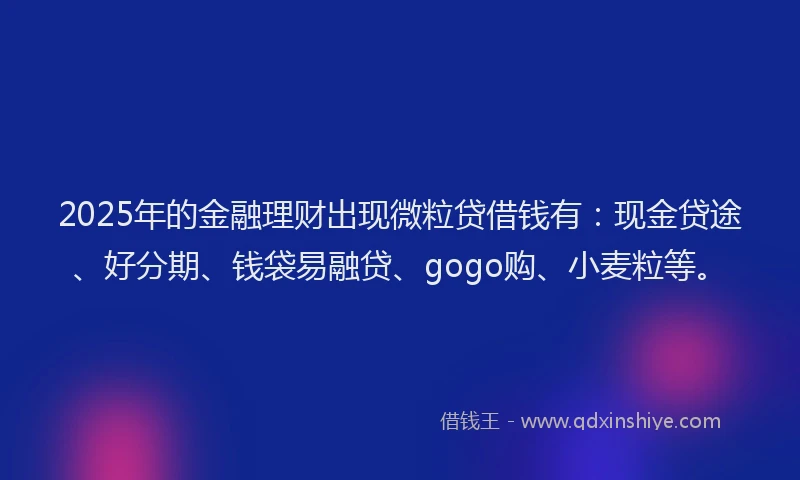 2025年的金融理财出现微粒贷借钱有：现金贷途、好分期、钱袋易融贷、gogo购、小麦粒等。