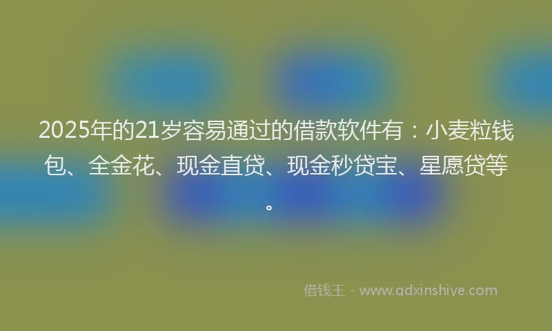 2025年的21岁容易通过的借款软件有：小麦粒钱包、全金花、现金直贷、现金秒贷宝、星愿贷等。
