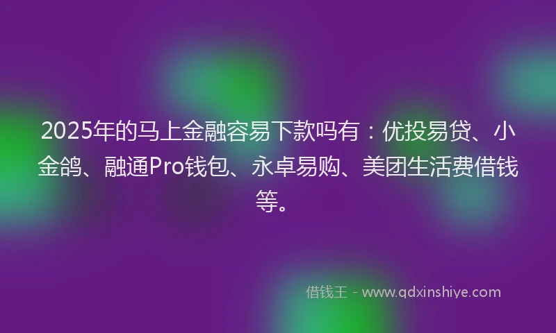 2025年的马上金融容易下款吗有：优投易贷、小金鸽、融通Pro钱包、永卓易购、美团生活费借钱等。