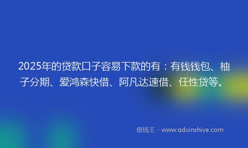 2025年的贷款口子容易下款的有：有钱钱包、柚子分期、爱鸿森快借、阿凡达速借、任性贷等。