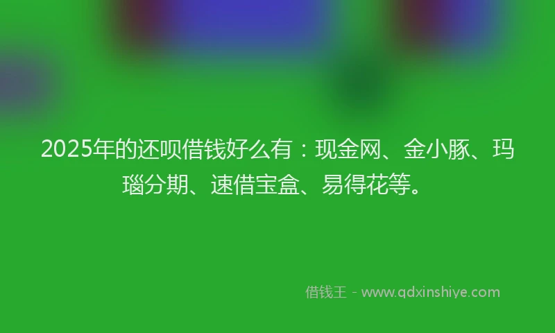 2025年的还呗借钱好么有：现金网、金小豚、玛瑙分期、速借宝盒、易得花等。