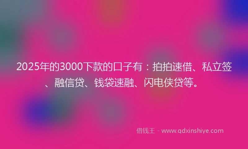 2025年的3000下款的口子有：拍拍速借、私立签、融信贷、钱袋速融、闪电侠贷等。