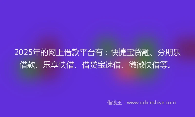 2025年的网上借款平台有：快捷宝贷融、分期乐借款、乐享快借、借贷宝速借、微微快借等。