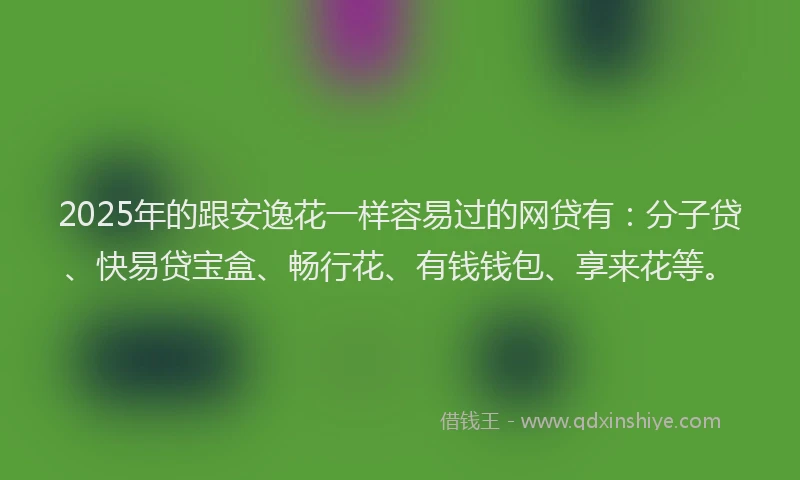 2025年的跟安逸花一样容易过的网贷有：分子贷、快易贷宝盒、畅行花、有钱钱包、享来花等。