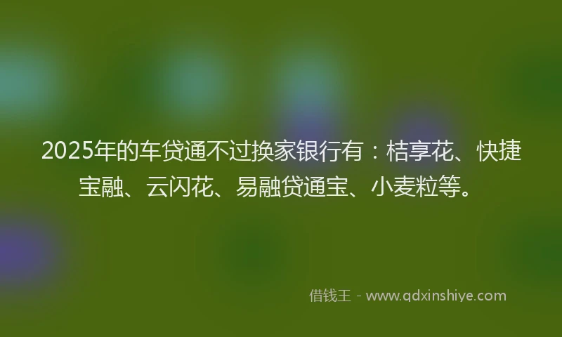 2025年的车贷通不过换家银行有：桔享花、快捷宝融、云闪花、易融贷通宝、小麦粒等。