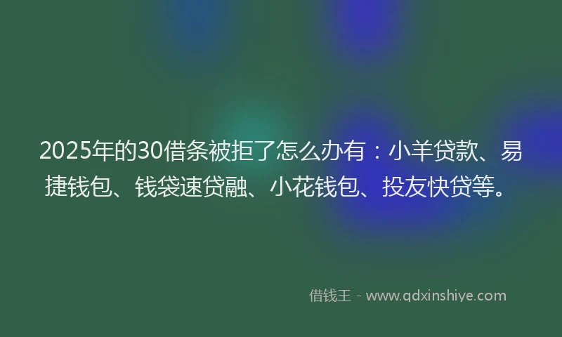 2025年的30借条被拒了怎么办有：小羊贷款、易捷钱包、钱袋速贷融、小花钱包、投友快贷等。