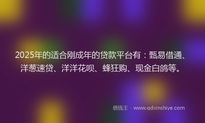 2025年的适合刚成年的贷款平台有：甄易借通、洋葱速贷、洋洋花呗、蜂狂购、现金白鸽等。