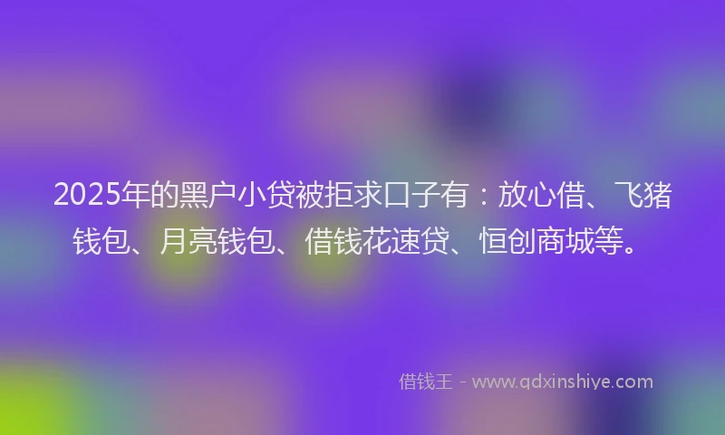 2025年的黑户小贷被拒求口子有：放心借、飞猪钱包、月亮钱包、借钱花速贷、恒创商城等。