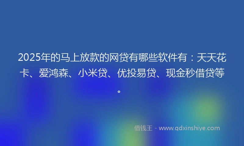 2025年的马上放款的网贷有哪些软件有：天天花卡、爱鸿森、小米贷、优投易贷、现金秒借贷等。