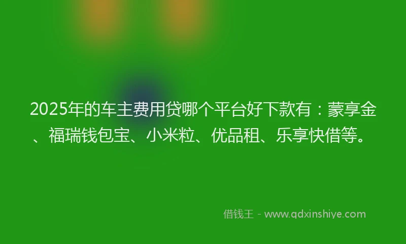 2025年的车主费用贷哪个平台好下款有：蒙享金、福瑞钱包宝、小米粒、优品租、乐享快借等。