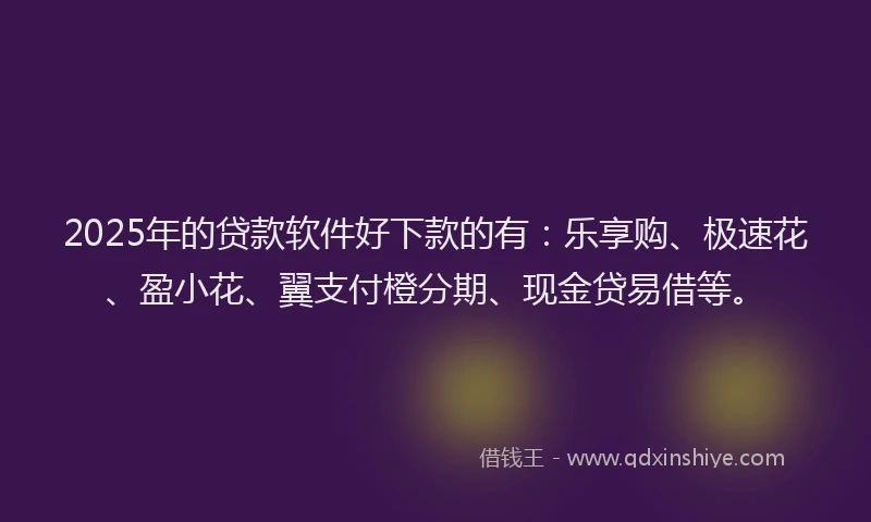 2025年的贷款软件好下款的有：乐享购、极速花、盈小花、翼支付橙分期、现金贷易借等。