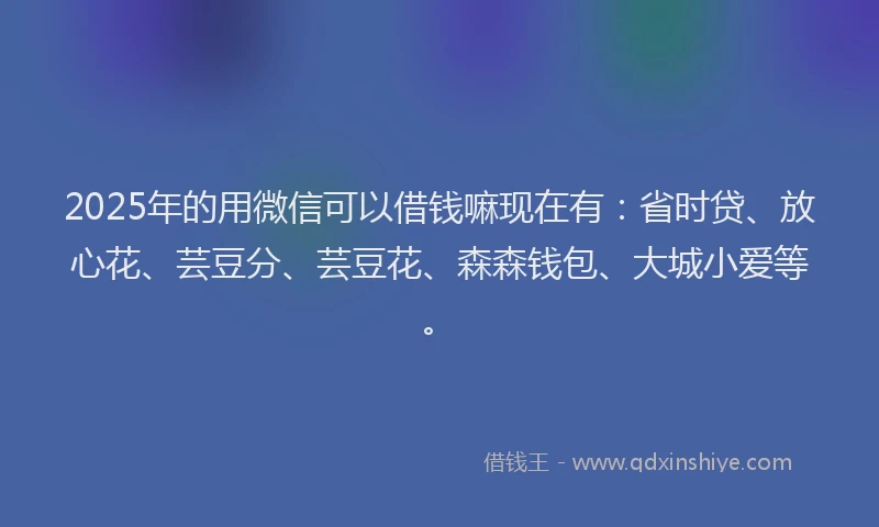 2025年的用微信可以借钱嘛现在有：省时贷、放心花、芸豆分、芸豆花、森森钱包、大城小爱等。