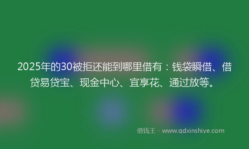 2025年的30被拒还能到哪里借有：钱袋瞬借、借贷易贷宝、现金中心、宜享花、通过放等。
