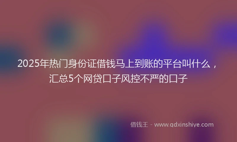 2025年热门身份证借钱马上到账的平台叫什么，汇总5个网贷口子风控不严的口子