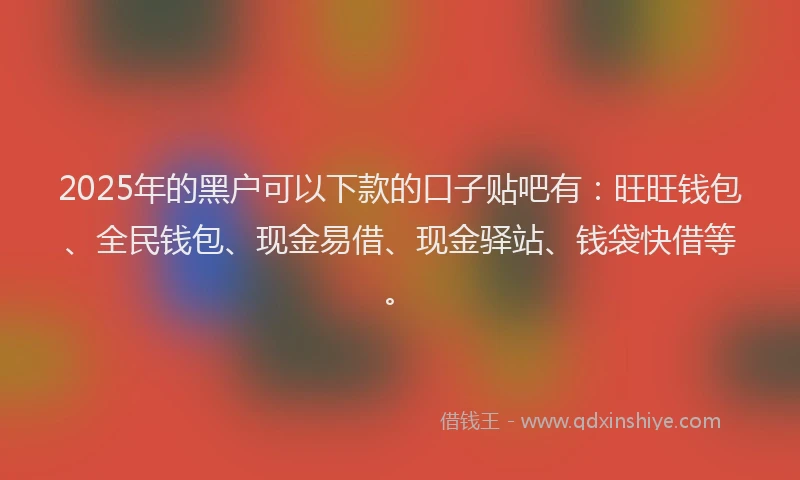 2025年的黑户可以下款的口子贴吧有：旺旺钱包、全民钱包、现金易借、现金驿站、钱袋快借等。