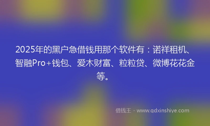 2025年的黑户急借钱用那个软件有：诺祥租机、智融Pro+钱包、爱木财富、粒粒贷、微博花花金等。