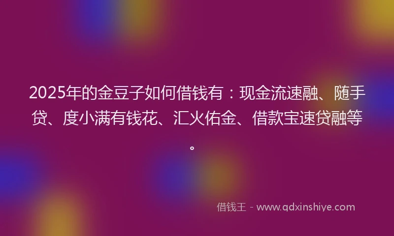 2025年的金豆子如何借钱有：现金流速融、随手贷、度小满有钱花、汇火佑金、借款宝速贷融等。