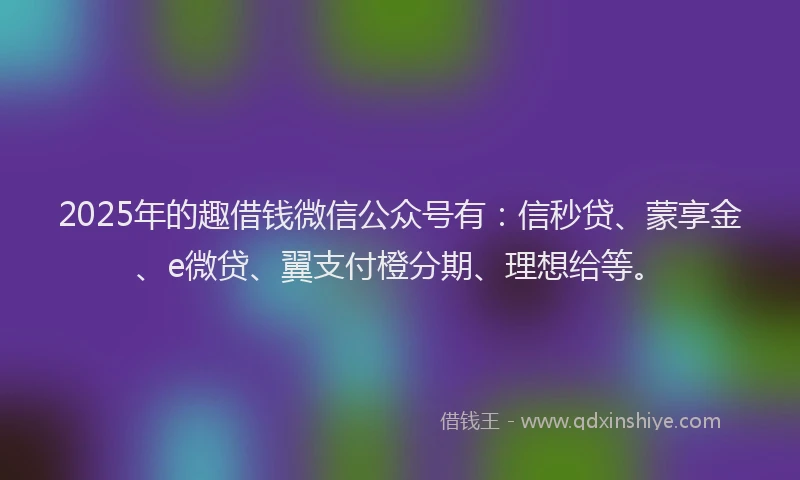 2025年的趣借钱微信公众号有：信秒贷、蒙享金、e微贷、翼支付橙分期、理想给等。