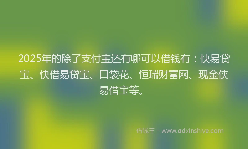 2025年的除了支付宝还有哪可以借钱有：快易贷宝、快借易贷宝、口袋花、恒瑞财富网、现金侠易借宝等。