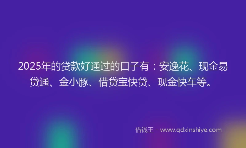 2025年的贷款好通过的口子有：安逸花、现金易贷通、金小豚、借贷宝快贷、现金快车等。