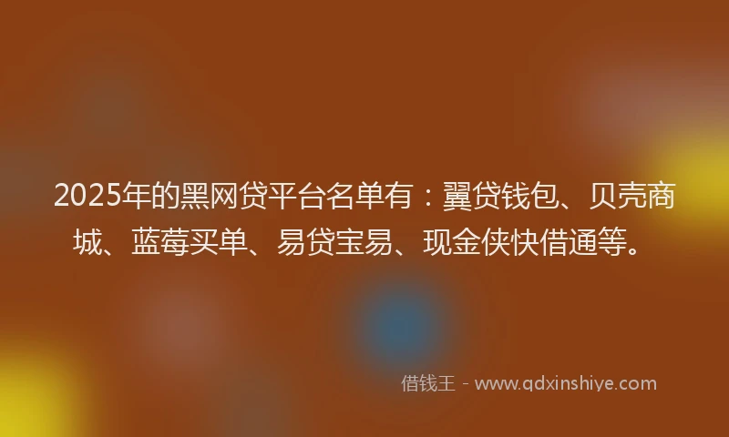 2025年的黑网贷平台名单有：翼贷钱包、贝壳商城、蓝莓买单、易贷宝易、现金侠快借通等。