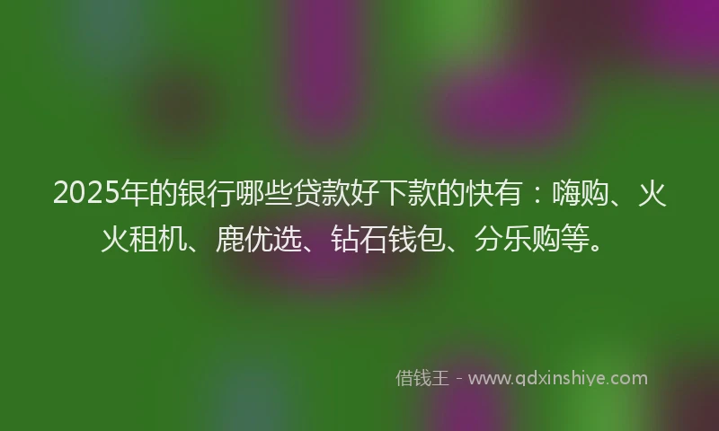 2025年的银行哪些贷款好下款的快有：嗨购、火火租机、鹿优选、钻石钱包、分乐购等。