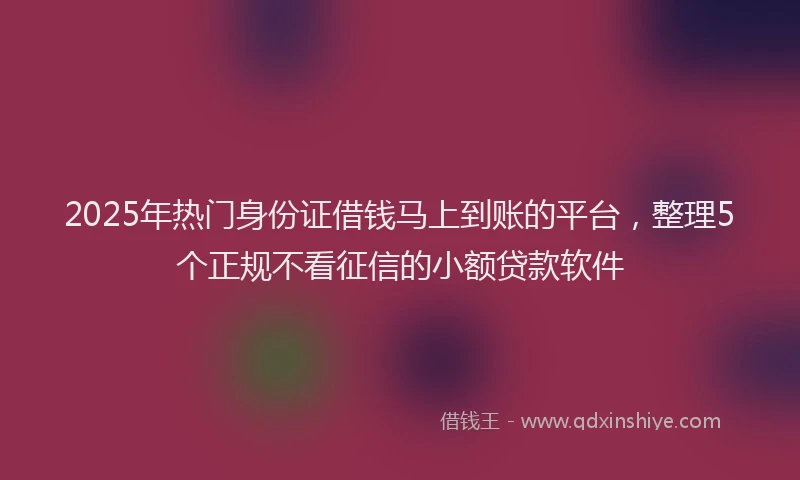 2025年热门身份证借钱马上到账的平台，整理5个正规不看征信的小额贷款软件