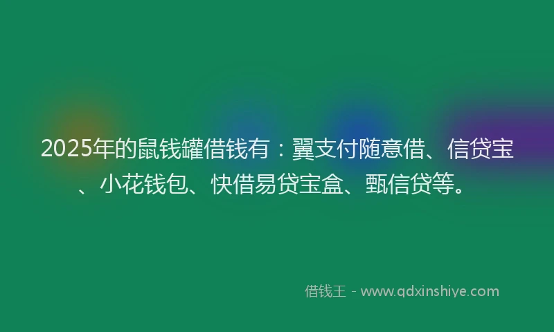 2025年的鼠钱罐借钱有：翼支付随意借、信贷宝、小花钱包、快借易贷宝盒、甄信贷等。