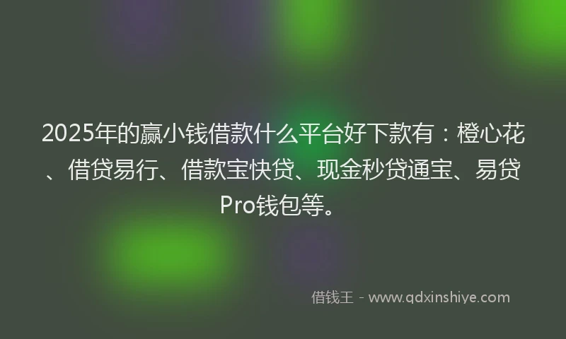 2025年的赢小钱借款什么平台好下款有：橙心花、借贷易行、借款宝快贷、现金秒贷通宝、易贷Pro钱包等。