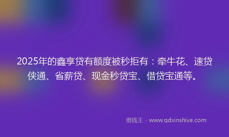 2025年的鑫享贷有额度被秒拒有：牵牛花、速贷侠通、省薪贷、现金秒贷宝、借贷宝通等。